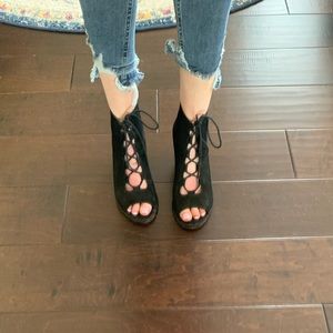 Open toe lace up booties